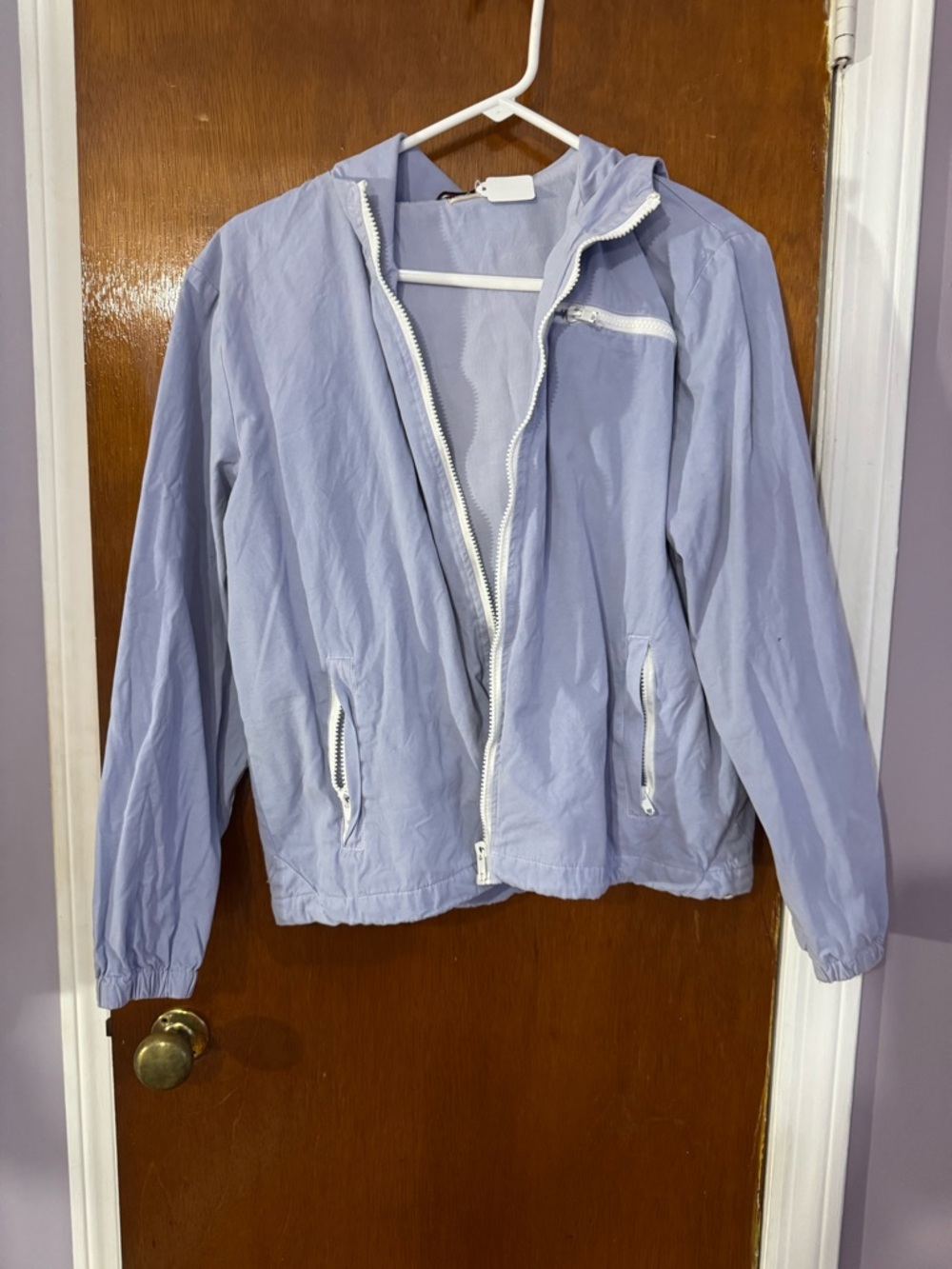 Light Blue Women's Hooded Windbreaker Jacket